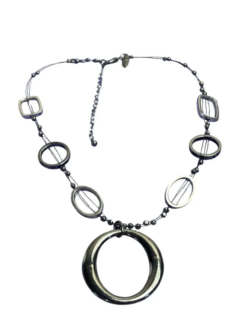 NY New York & Company Gunmetal Silvertone Geometric Beaded Wire Necklace